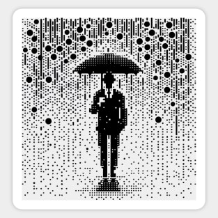 Man in suit with umbrella in rain pixel art Sticker